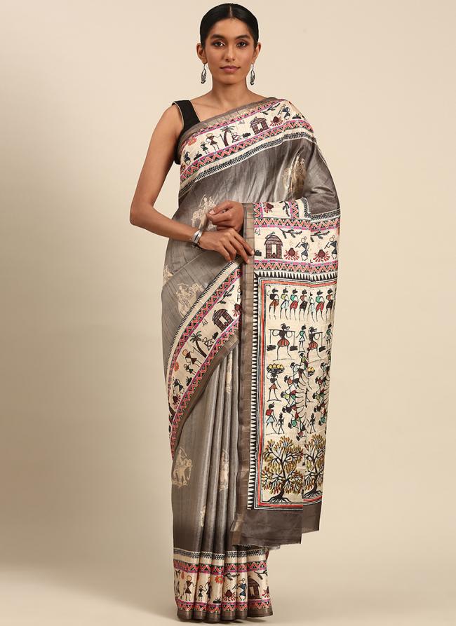 Cotton Brown Casual Wear Printed Saree